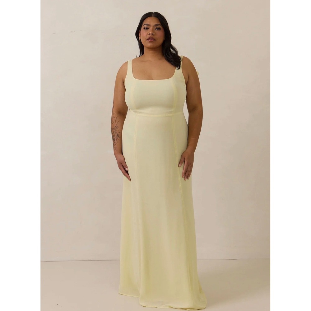 Park & Fifth Riley Dress ES Women 2X Butter Yellow Maxi Tie Strap Square Neck